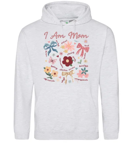 Женская толстовка (худи) I am mom Серый меланж фото