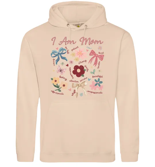 Женская толстовка (худи) I am mom Песочный фото