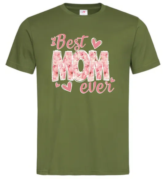 Мужская футболка Best mom ever flowers Оливковый фото