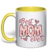 Чашка с цветной ручкой Best mom ever flowers Лимонный фото