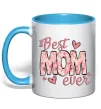 Чашка с цветной ручкой Best mom ever flowers Голубой фото