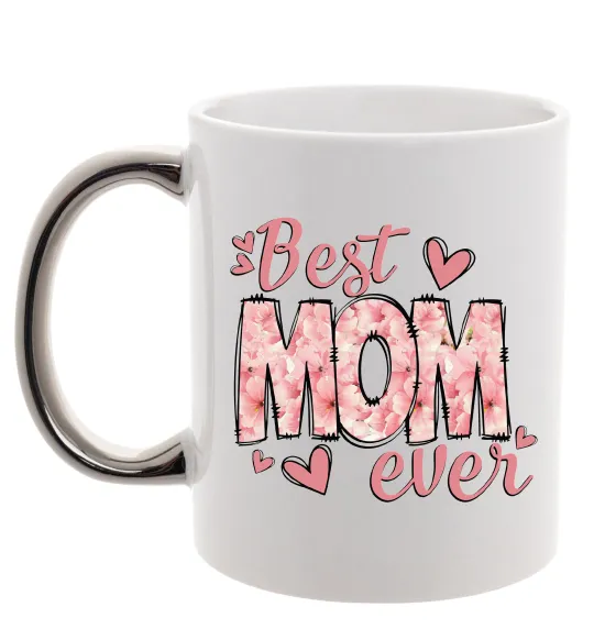 Чашка с цветной ручкой Best mom ever flowers Серебро фото