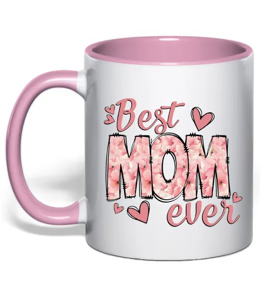 Чашка с цветной ручкой Best mom ever flowers Нежно розовый фото