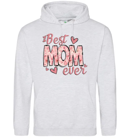 Мужская толстовка (худи) Best mom ever flowers Серый меланж фото