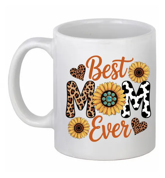 Чашка керамическая Best mom sunflowers Белый фото