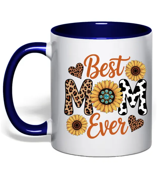 Чашка с цветной ручкой Best mom sunflowers Глубокий темно-синий фото
