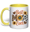 Чашка с цветной ручкой Best mom sunflowers Лимонный фото