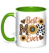 Чашка с цветной ручкой Best mom sunflowers Лаймовый фото