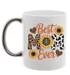 Чашка с цветной ручкой Best mom sunflowers Серебро фото