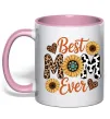 Чашка с цветной ручкой Best mom sunflowers Нежно розовый фото
