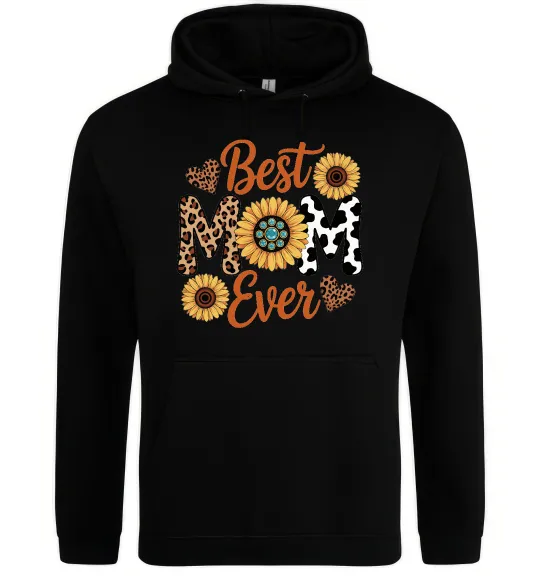 Женская толстовка (худи) Best mom sunflowers Черный фото