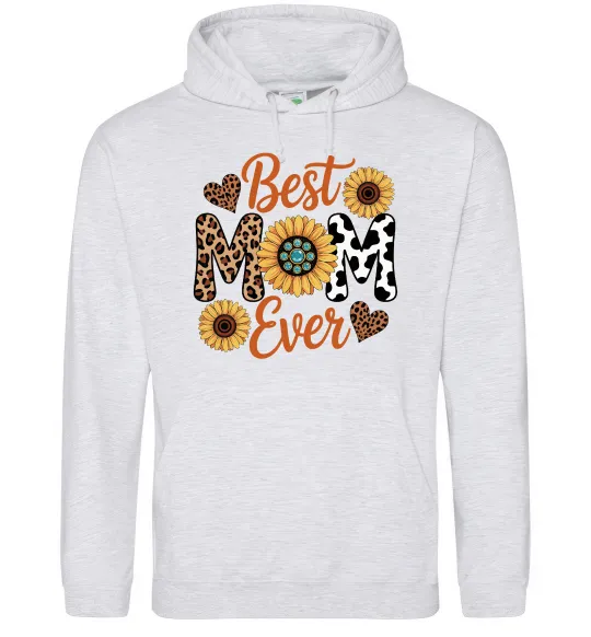 Женская толстовка (худи) Best mom sunflowers Серый меланж фото