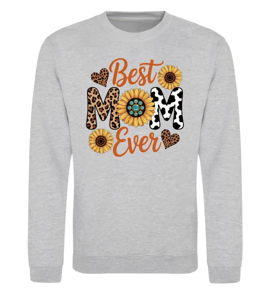 Свитшот Best mom sunflowers Серый меланж фото