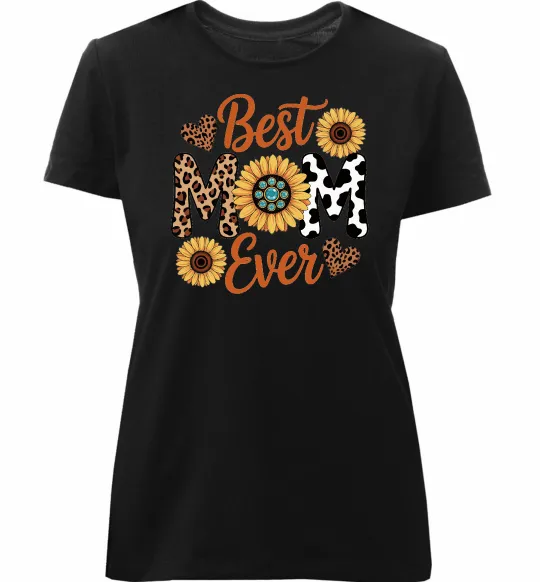 Женская премиум футболка Best mom sunflowers Черный фото