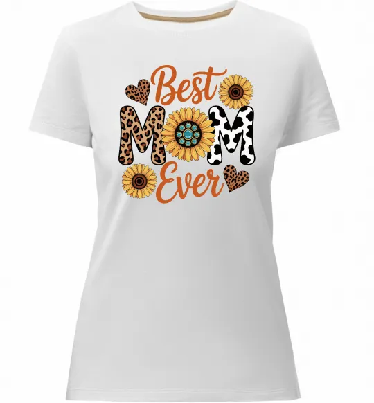 Женская премиум футболка Best mom sunflowers Белый фото