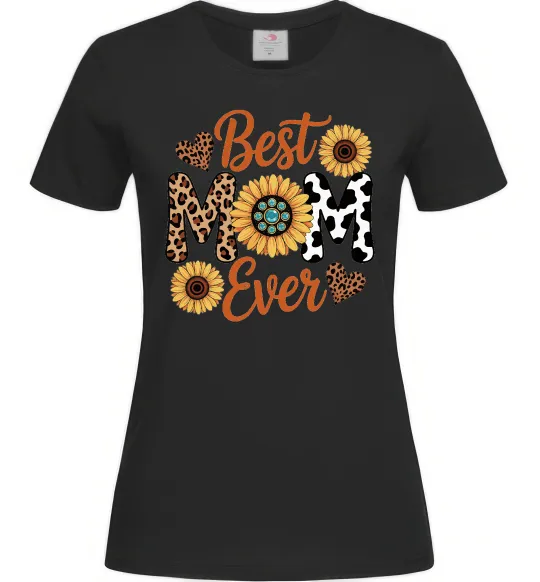 Женская футболка Best mom sunflowers Черный фото