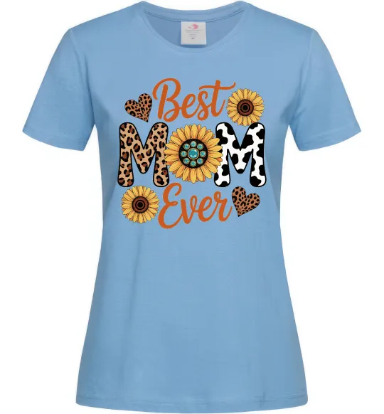 Женская футболка Best mom sunflowers Голубой фото