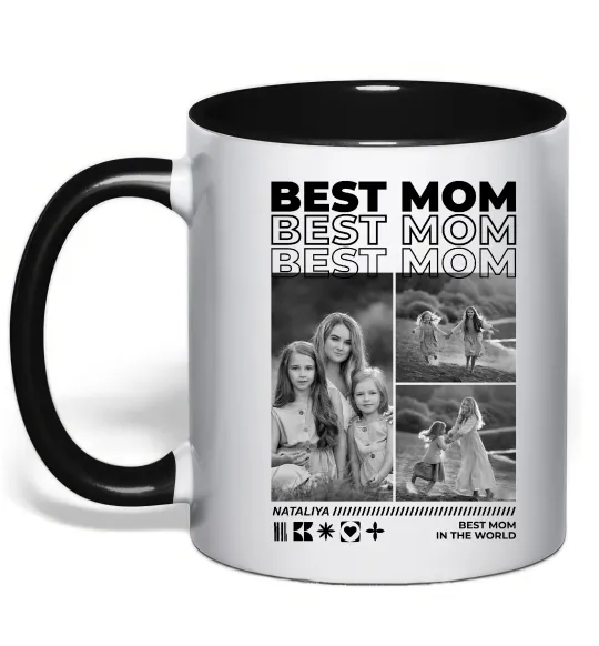 Чашка с цветной ручкой Best mom фото Черный фото