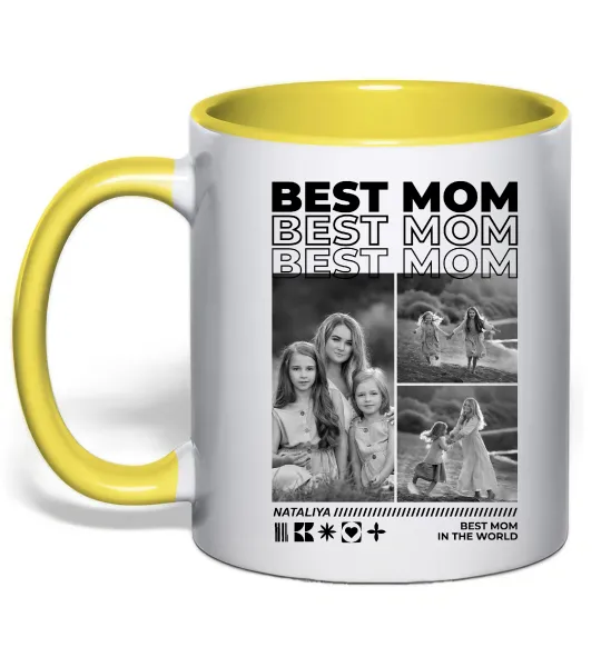 Чашка с цветной ручкой Best mom фото Лимонный фото