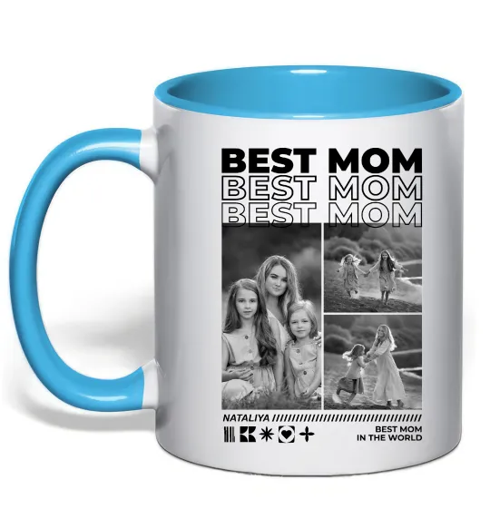 Чашка с цветной ручкой Best mom фото Голубой фото