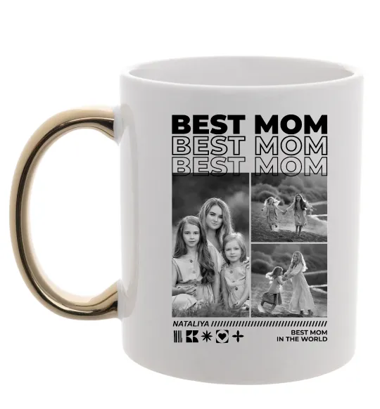 Чашка с цветной ручкой Best mom фото Золото фото
