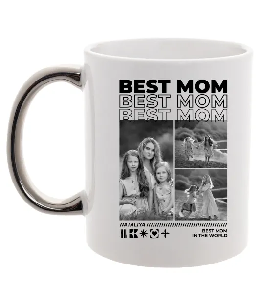 Чашка с цветной ручкой Best mom фото Серебро фото