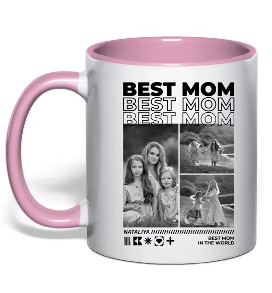 Чашка с цветной ручкой Best mom фото Нежно розовый фото