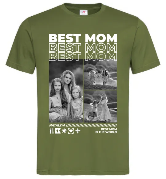 Мужская футболка Best mom фото Оливковый фото