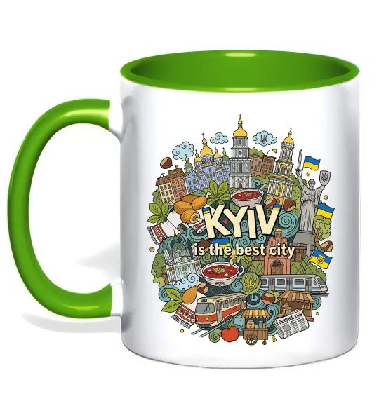 Чашка с цветной ручкой Kyiv is the best city Лаймовый фото
