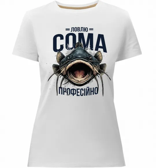 Женская премиум футболка Ловлю сома професійно Белый фото