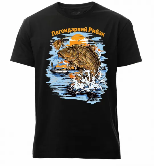 Мужская премиум футболка Легендарний рибак Черный фото