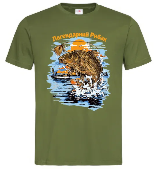Мужская футболка Легендарний рибак Оливковый фото