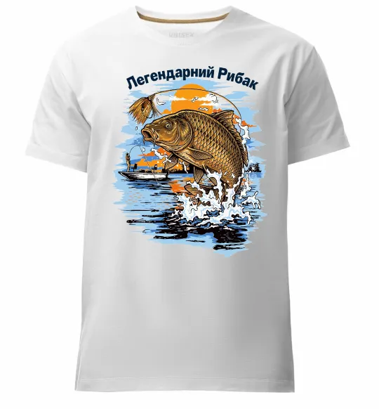 Мужская премиум футболка Легендарний рибак Белый фото