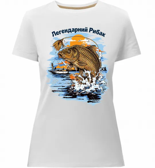 Женская премиум футболка Легендарний рибак Белый фото