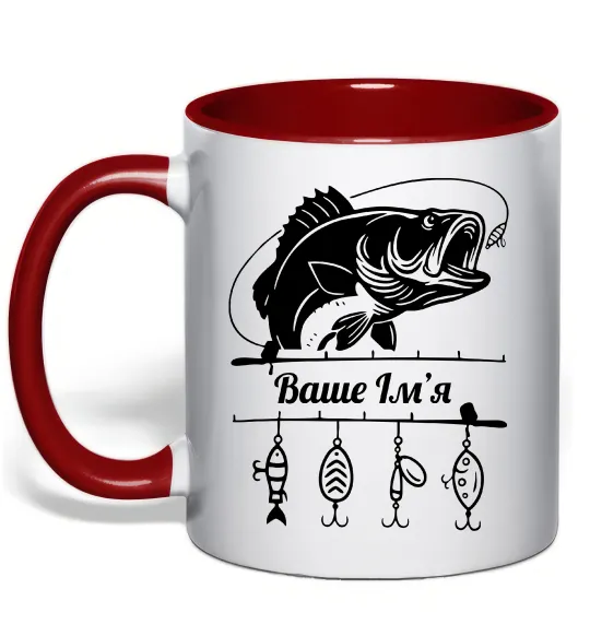 Чашка з кольоровою ручкою Для рибалки іменний Червоний фото