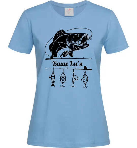 Жіноча футболка Для рибалки іменний Блакитний фото