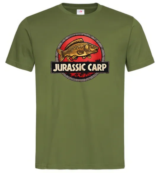 Мужская футболка Jurassic carp Оливковый фото