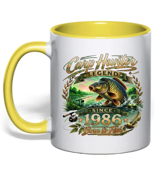 Чашка с цветной ручкой Carp hunter legend Лимонный фото