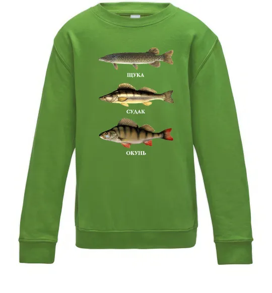 Детский Свитшот Щука судак та окунь Лаймовый фото