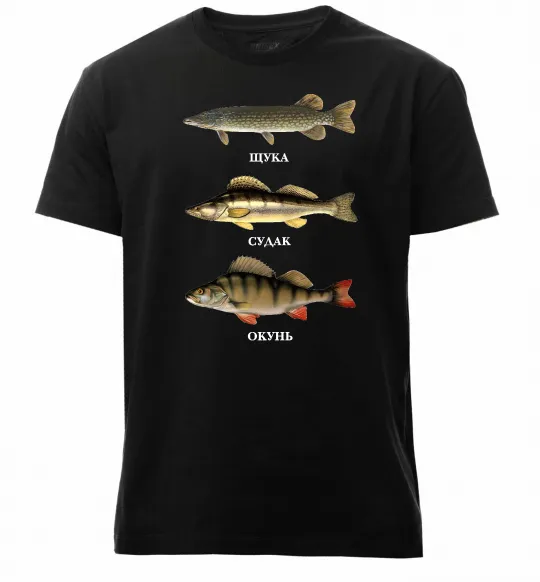 Мужская премиум футболка Щука судак та окунь Черный фото