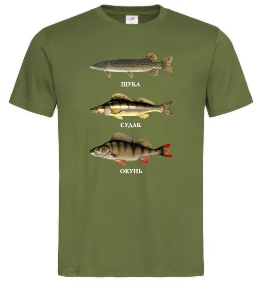 Чоловіча футболка Щука судак та окунь Оливковий фото
