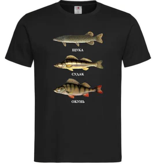 Чоловіча футболка Щука судак та окунь Чорний фото