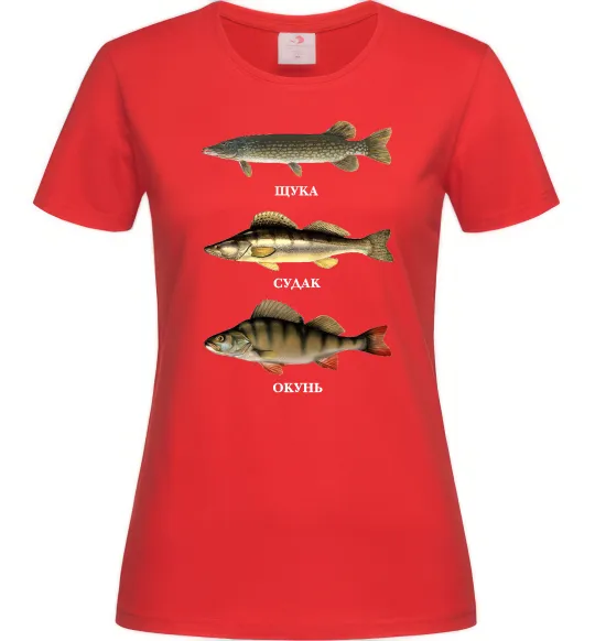 Женская футболка Щука судак та окунь Красный фото