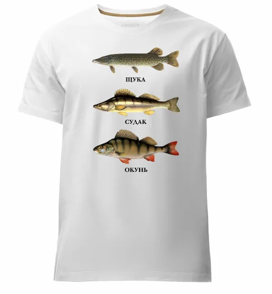 Мужская премиум футболка Щука судак та окунь Белый фото