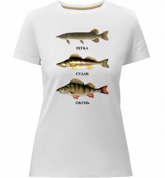Женская премиум футболка Щука судак та окунь Белый фото