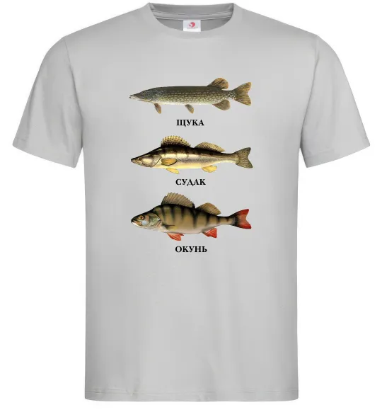 Чоловіча футболка Щука судак та окунь Сірий фото