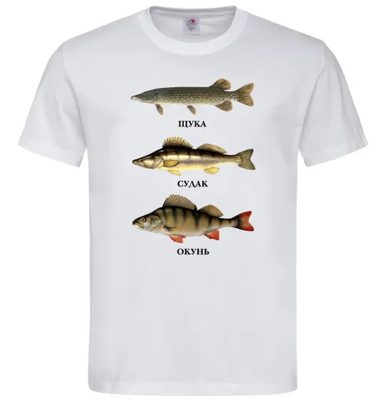 Чоловіча футболка Щука судак та окунь Білий фото