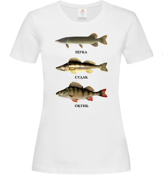 Женская футболка Щука судак та окунь Белый фото
