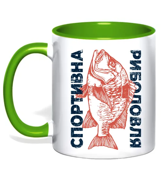 Чашка з кольоровою ручкою Спортивна риболовля Лаймовий фото