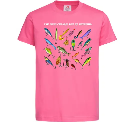 Дитяча футболка Рибальські снасті Яскраво-рожевий фото